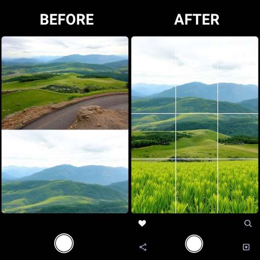 Before and after comparison of an image being split into a 3x3 grid for Instagram