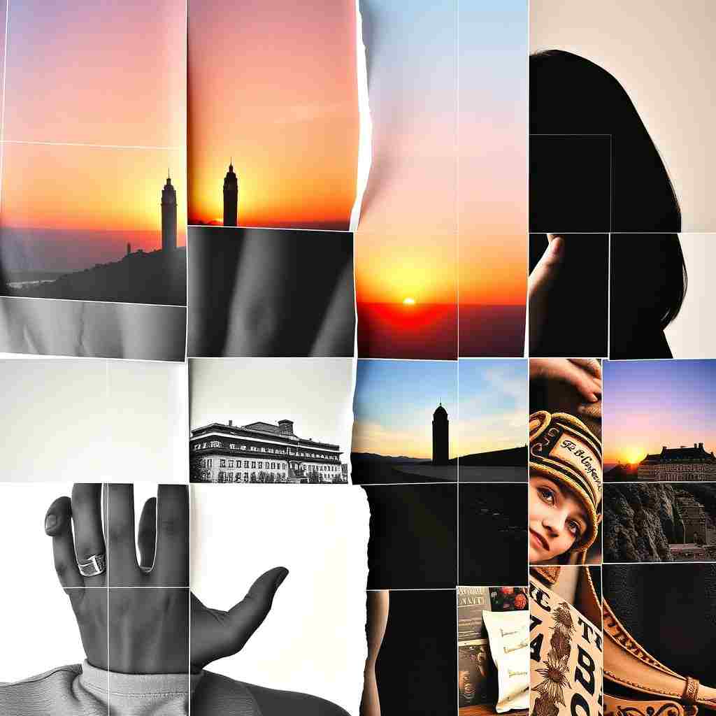 Collage created from split images arranged in a creative pattern